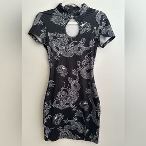 SHEIN Black and White Dragon Bodycon Dress